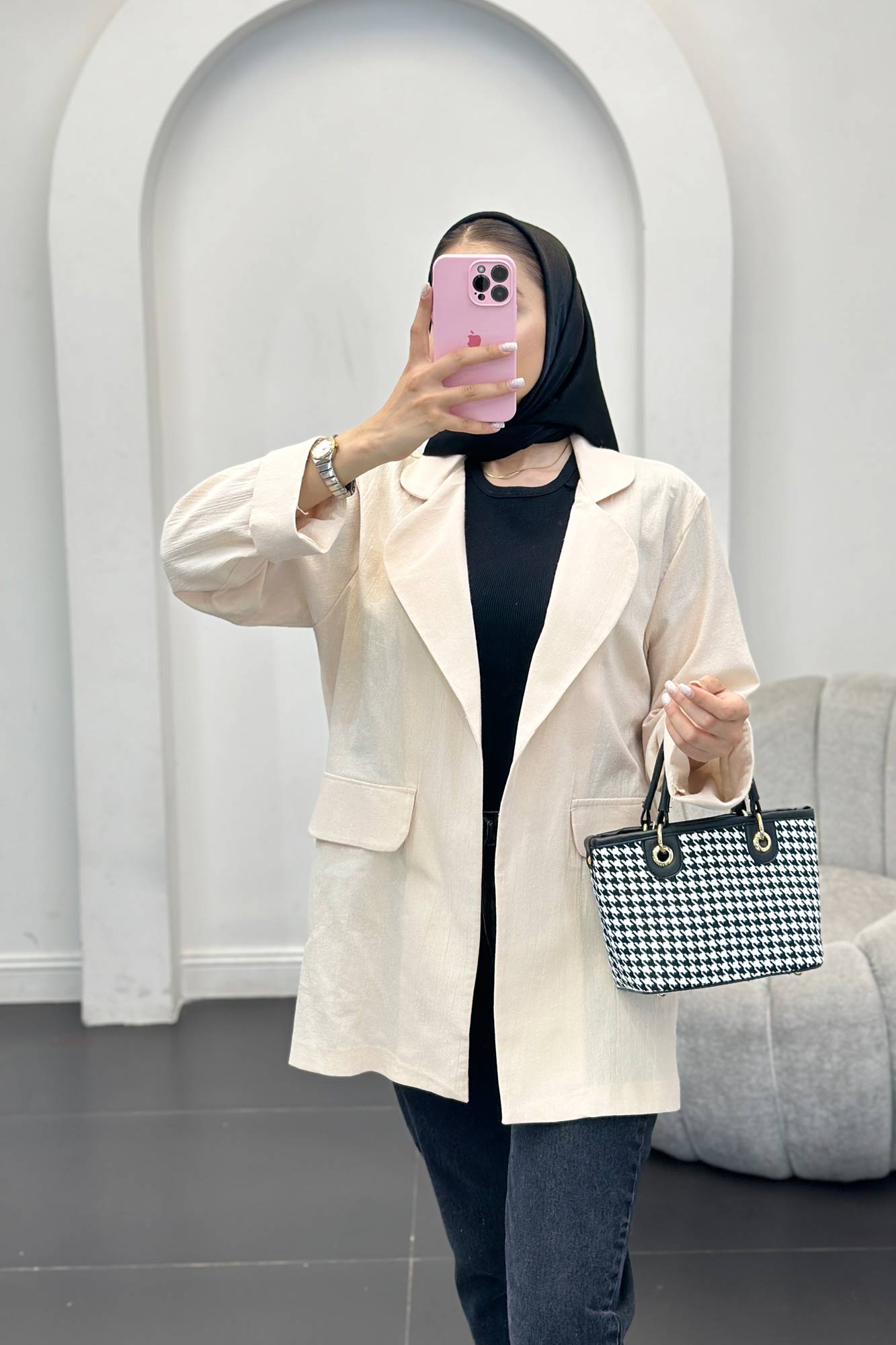 مانتو یقه ب ب لینن نچرال