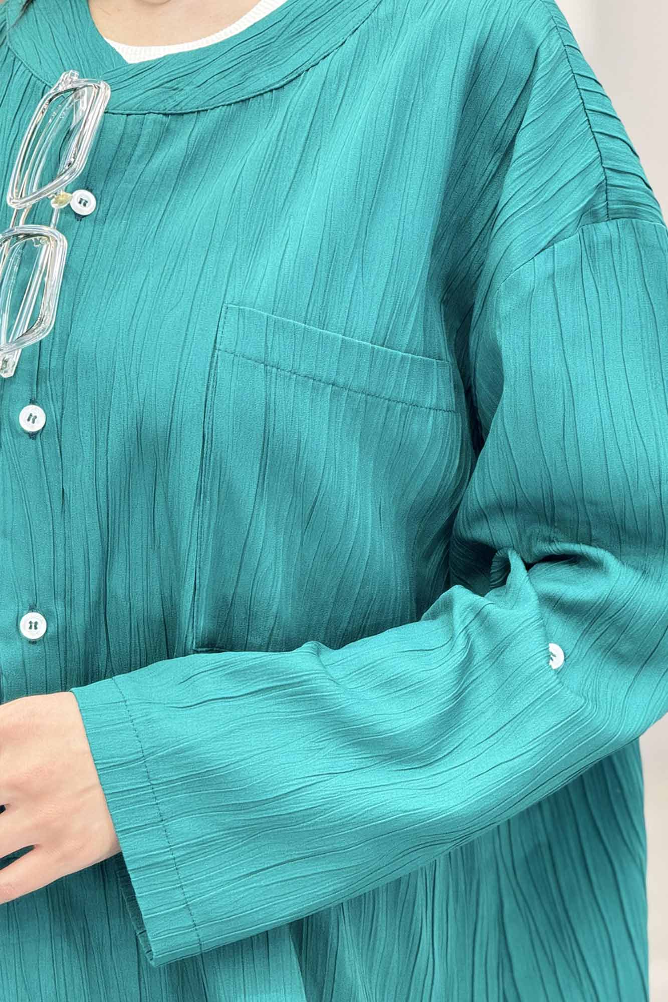 پیراهن کریشه بلند سه دکمه لیوسا