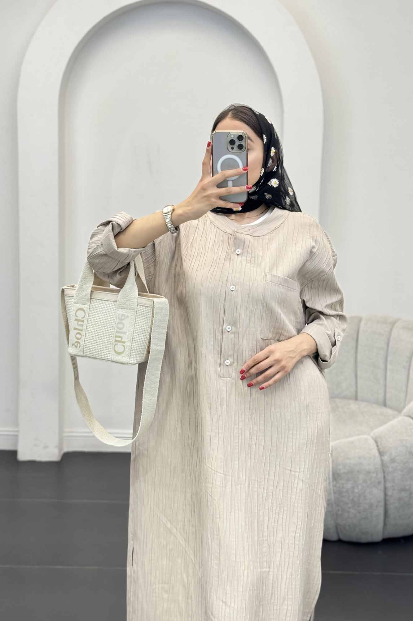 پیراهن کریشه بلند سه دکمه لیوسا