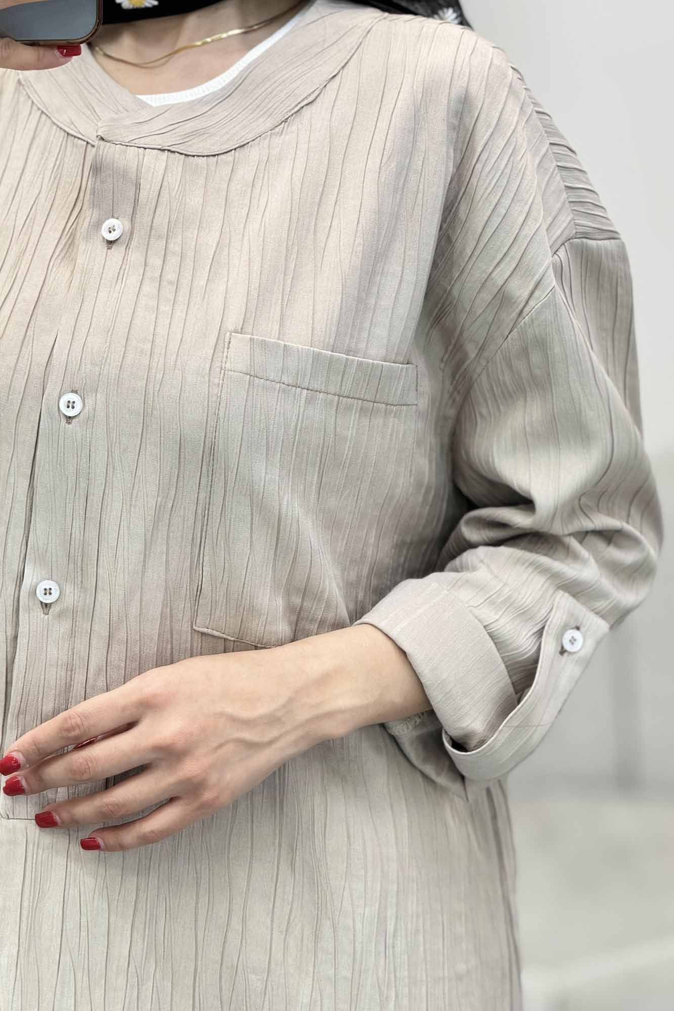 پیراهن کریشه بلند سه دکمه لیوسا