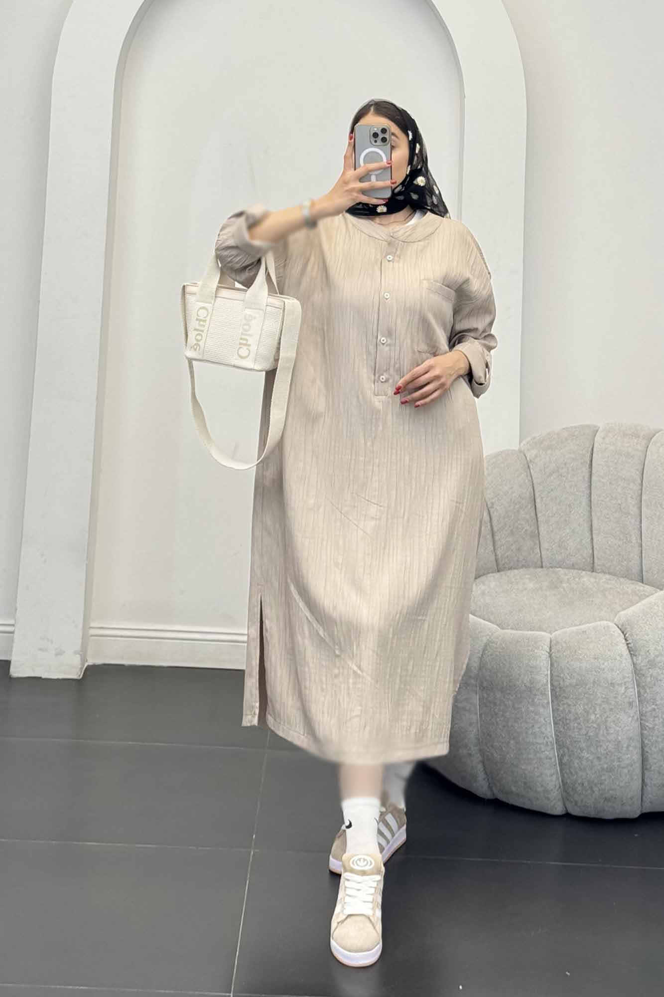 پیراهن کریشه بلند سه دکمه لیوسا