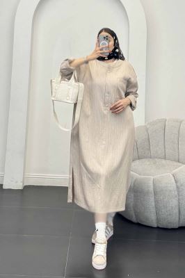 پیراهن کریشه بلند سه دکمه لیوسا