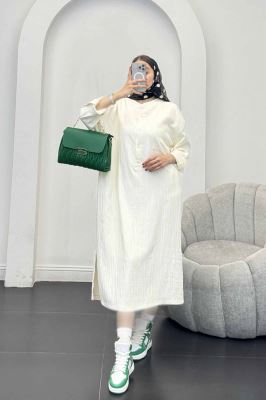 پیراهن کریشه بلند سه دکمه لیوسا