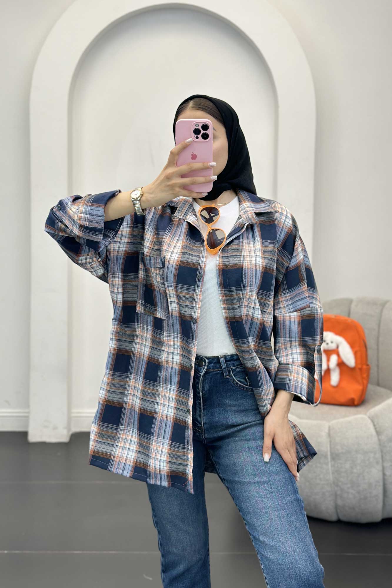 شومیز چهارخانه پشت دکمه دار