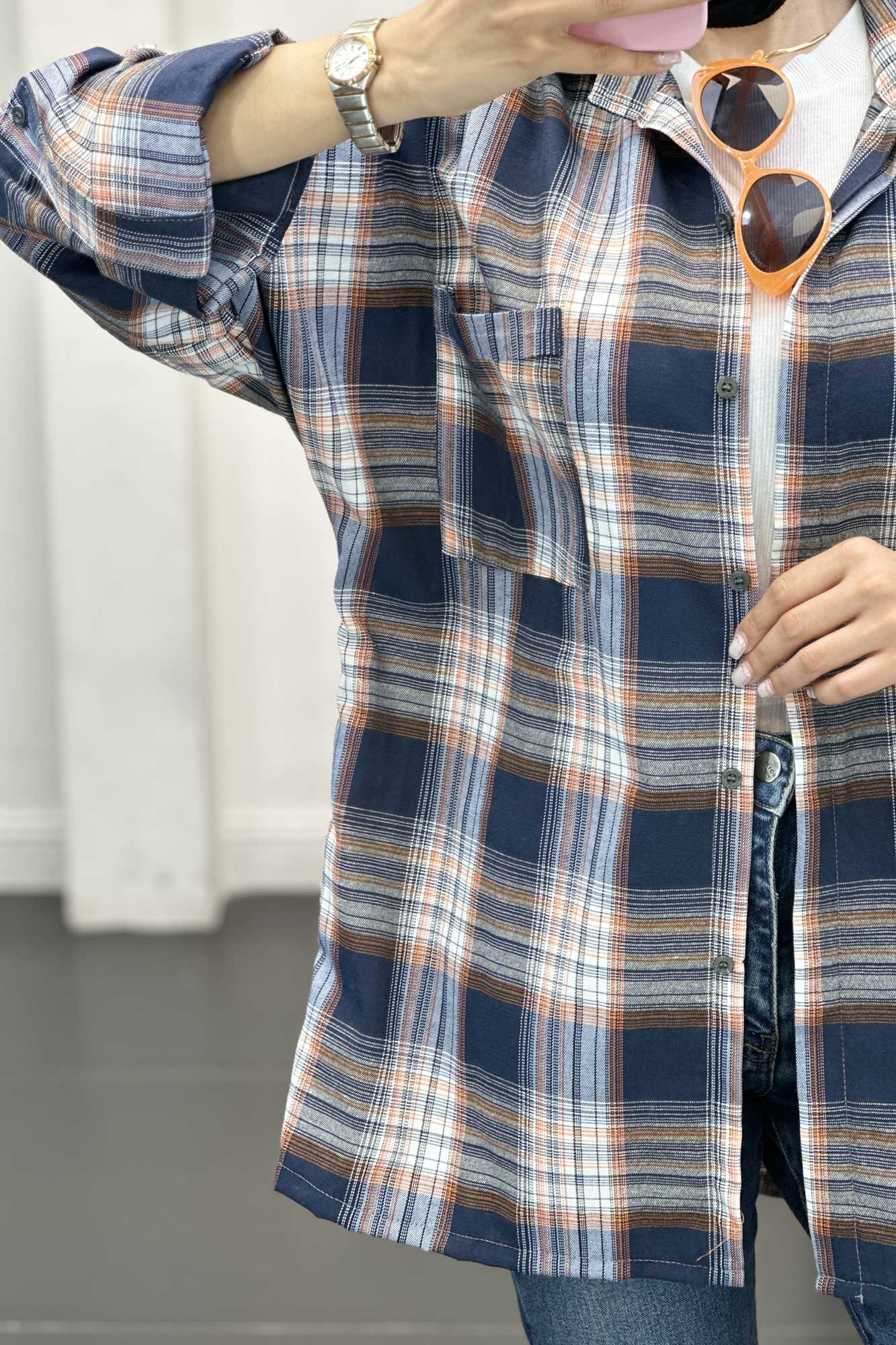 شومیز چهارخانه پشت دکمه دار