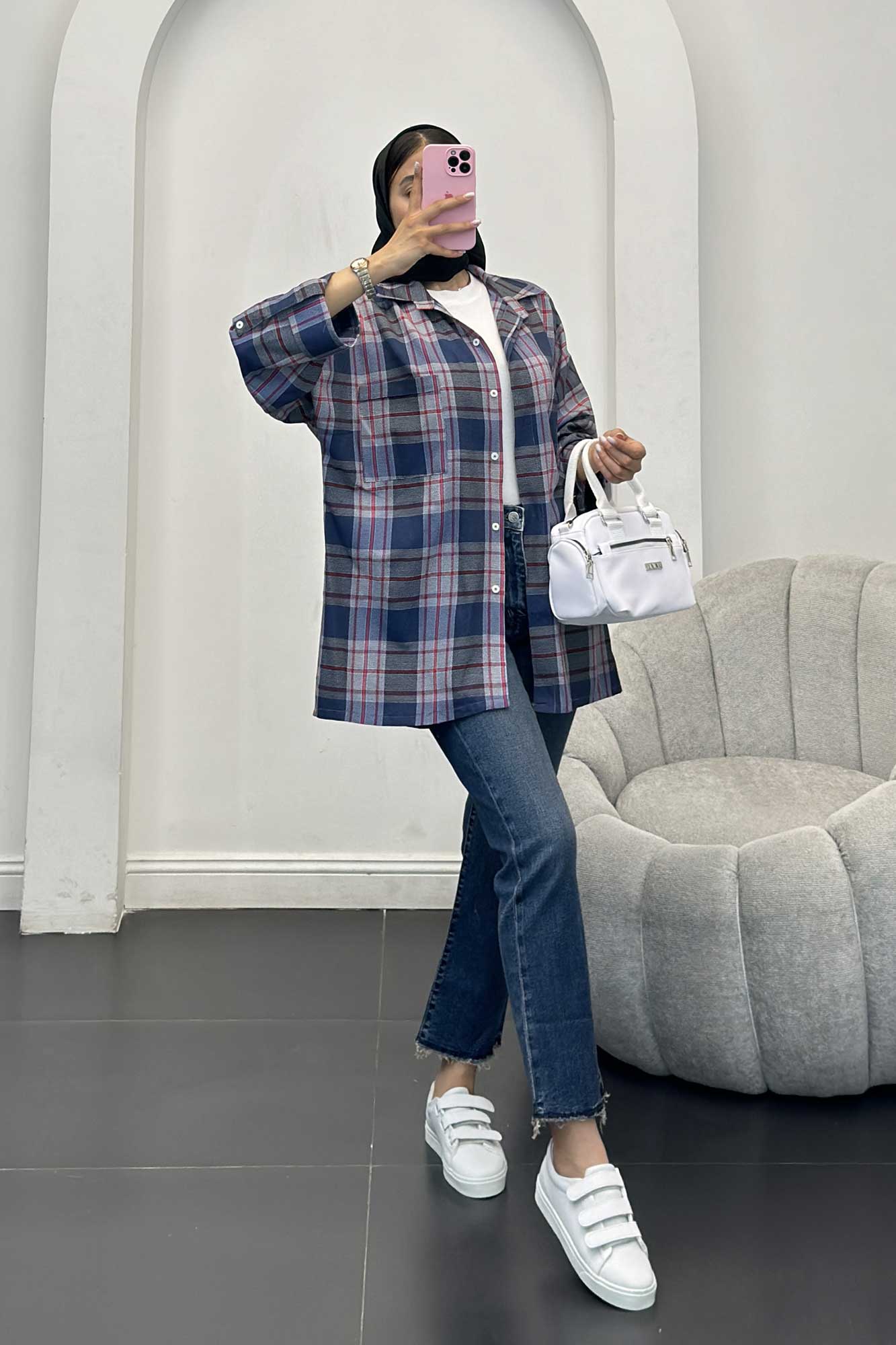 شومیز چهارخانه پشت دکمه دار