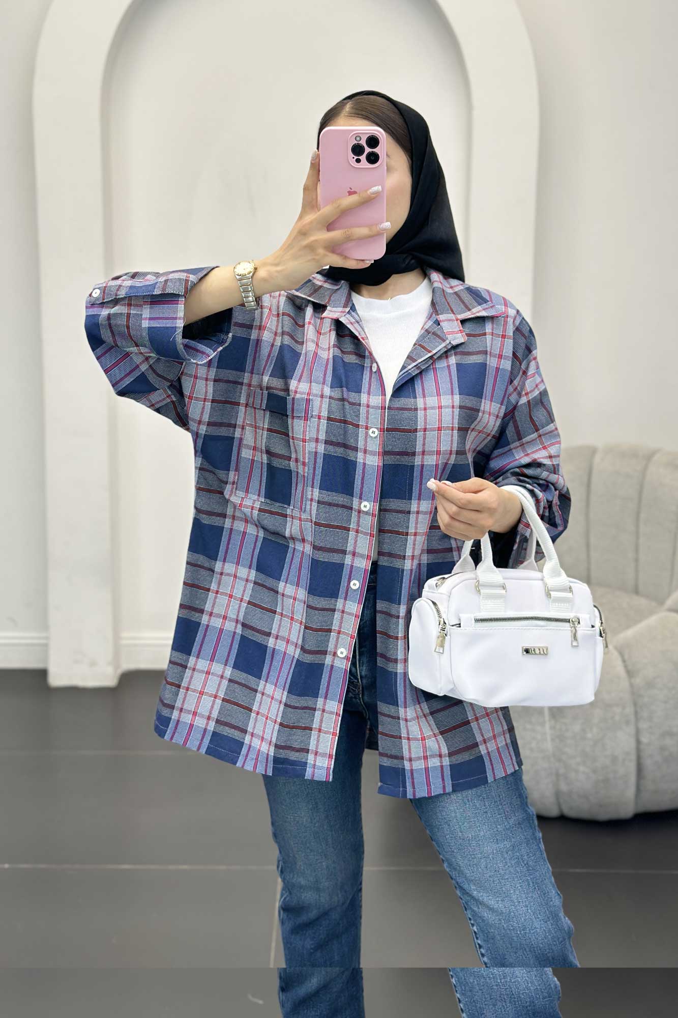 شومیز چهارخانه پشت دکمه دار