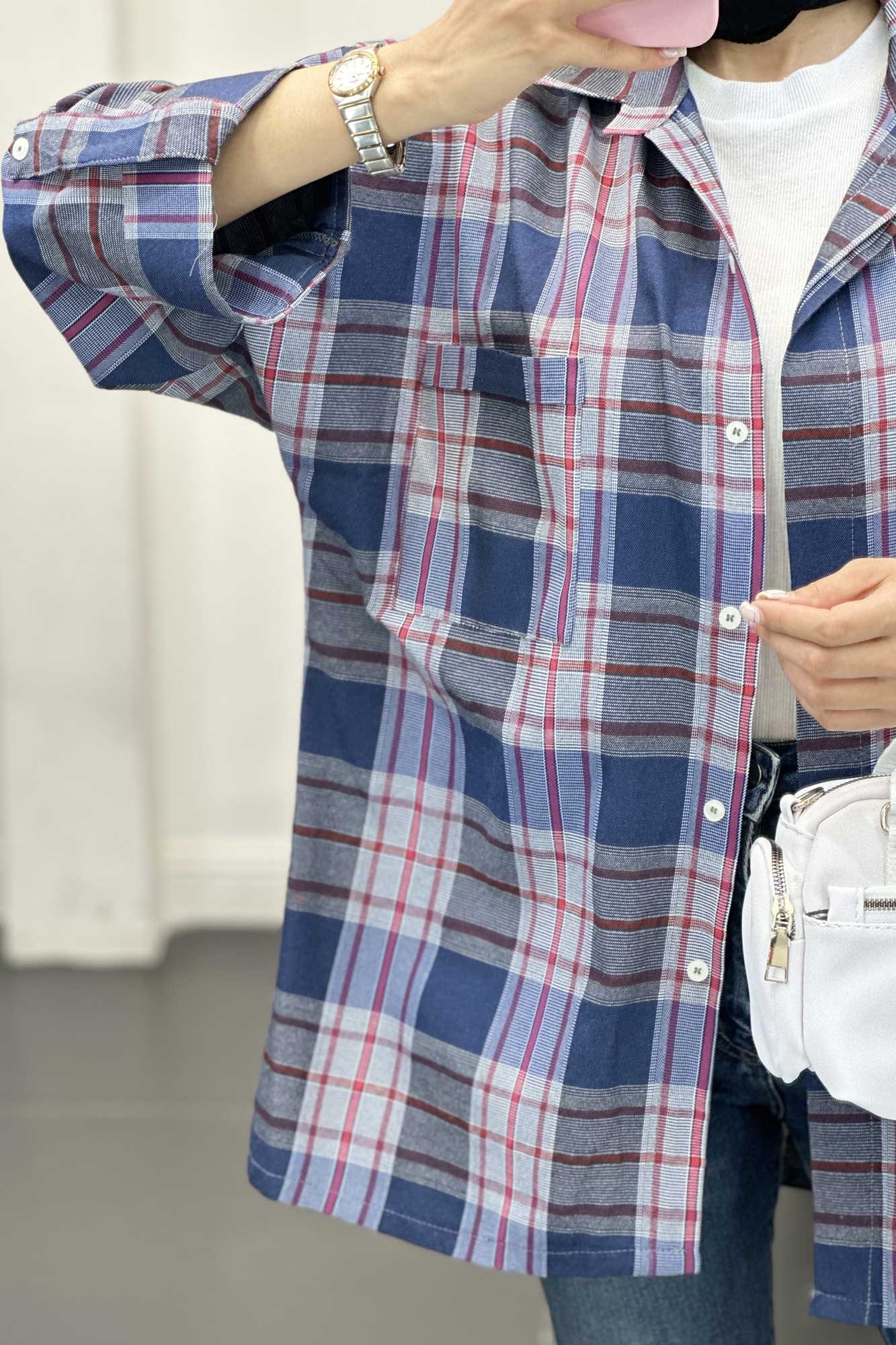 شومیز چهارخانه پشت دکمه دار