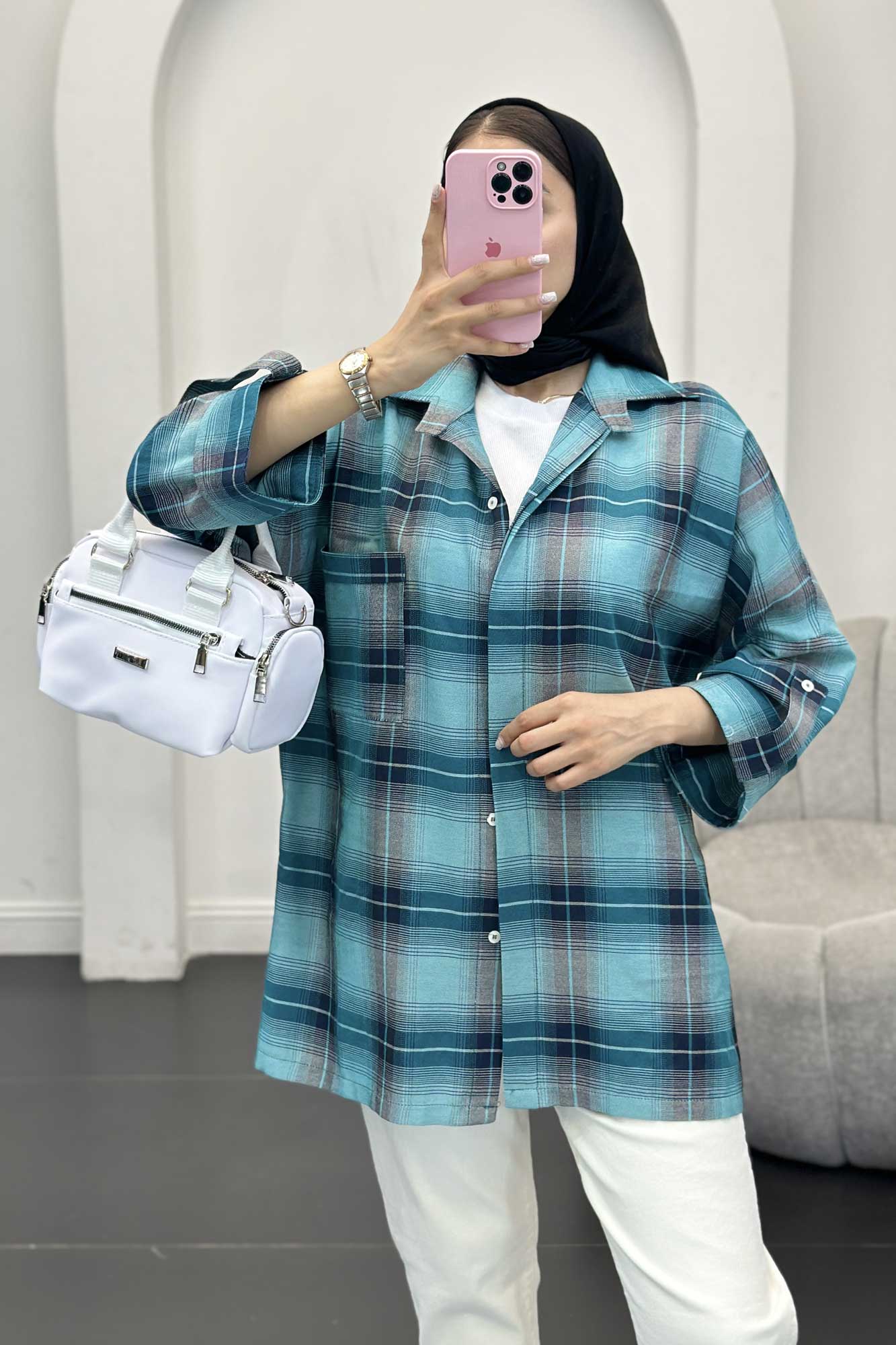 شومیز چهارخانه پشت دکمه دار