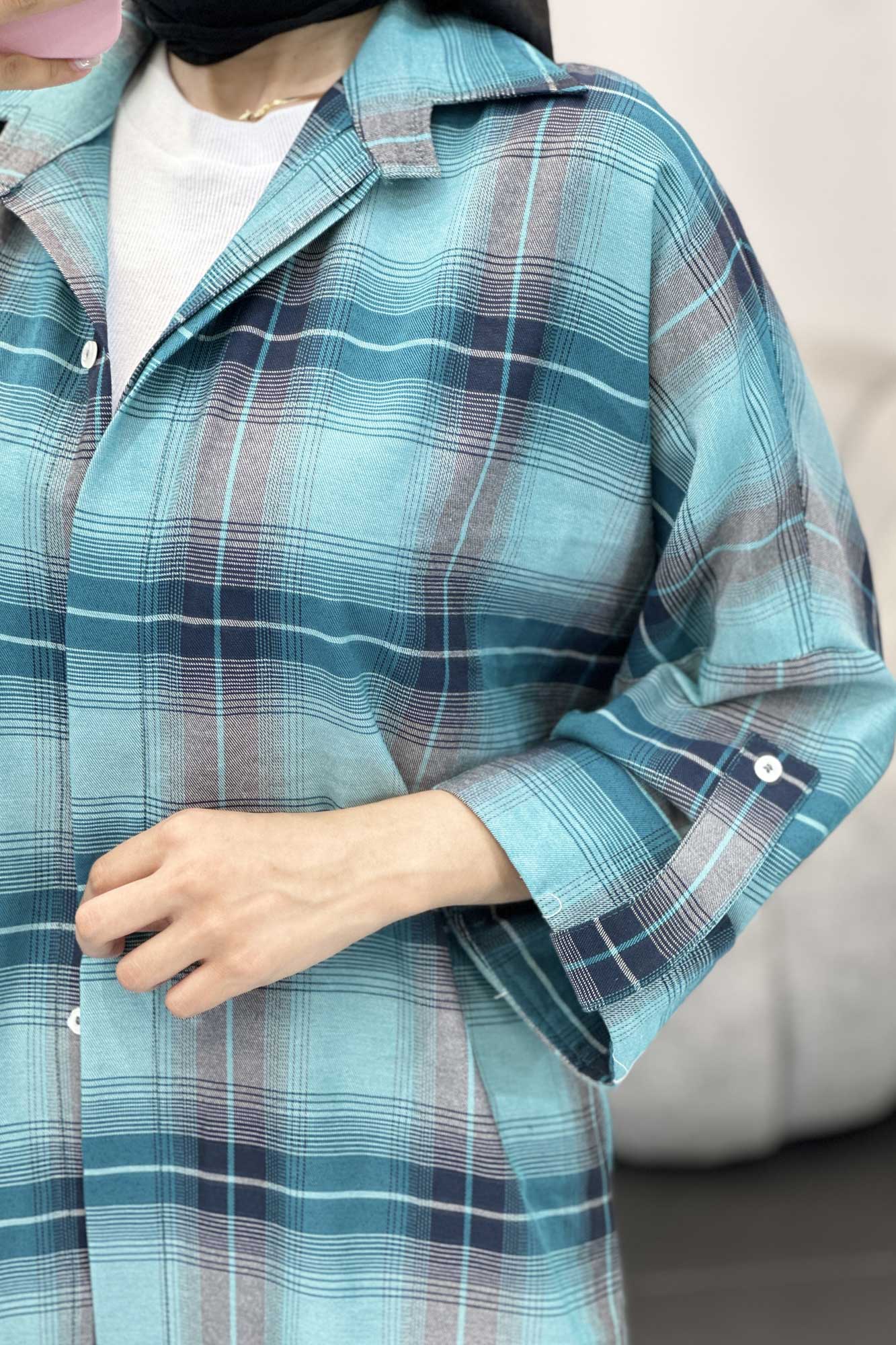 شومیز چهارخانه پشت دکمه دار