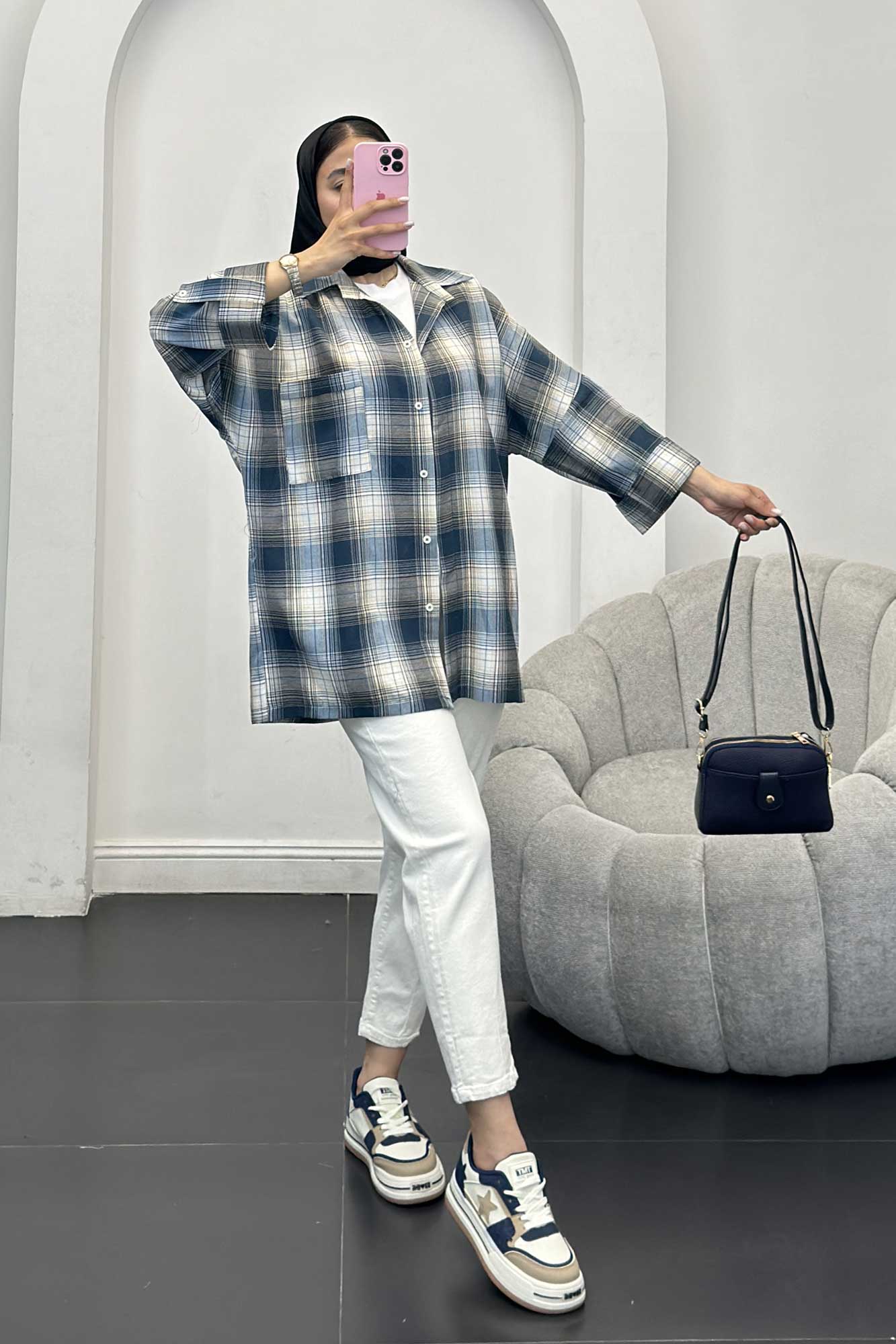 شومیز چهارخانه پشت دکمه دار