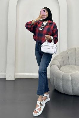 شومیز چهارخانه پشت دکمه دار