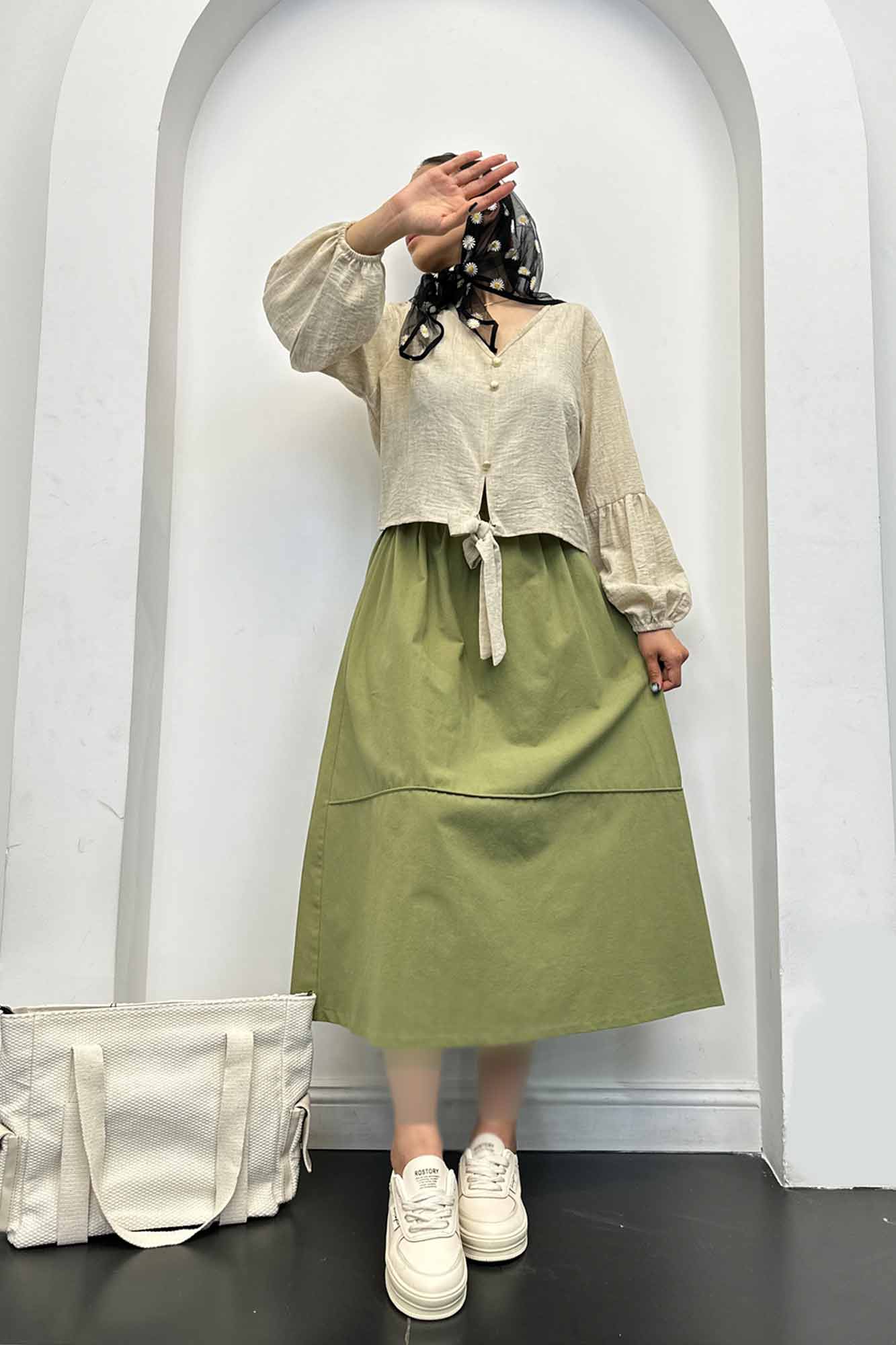 دامن لینن خط دار رامان