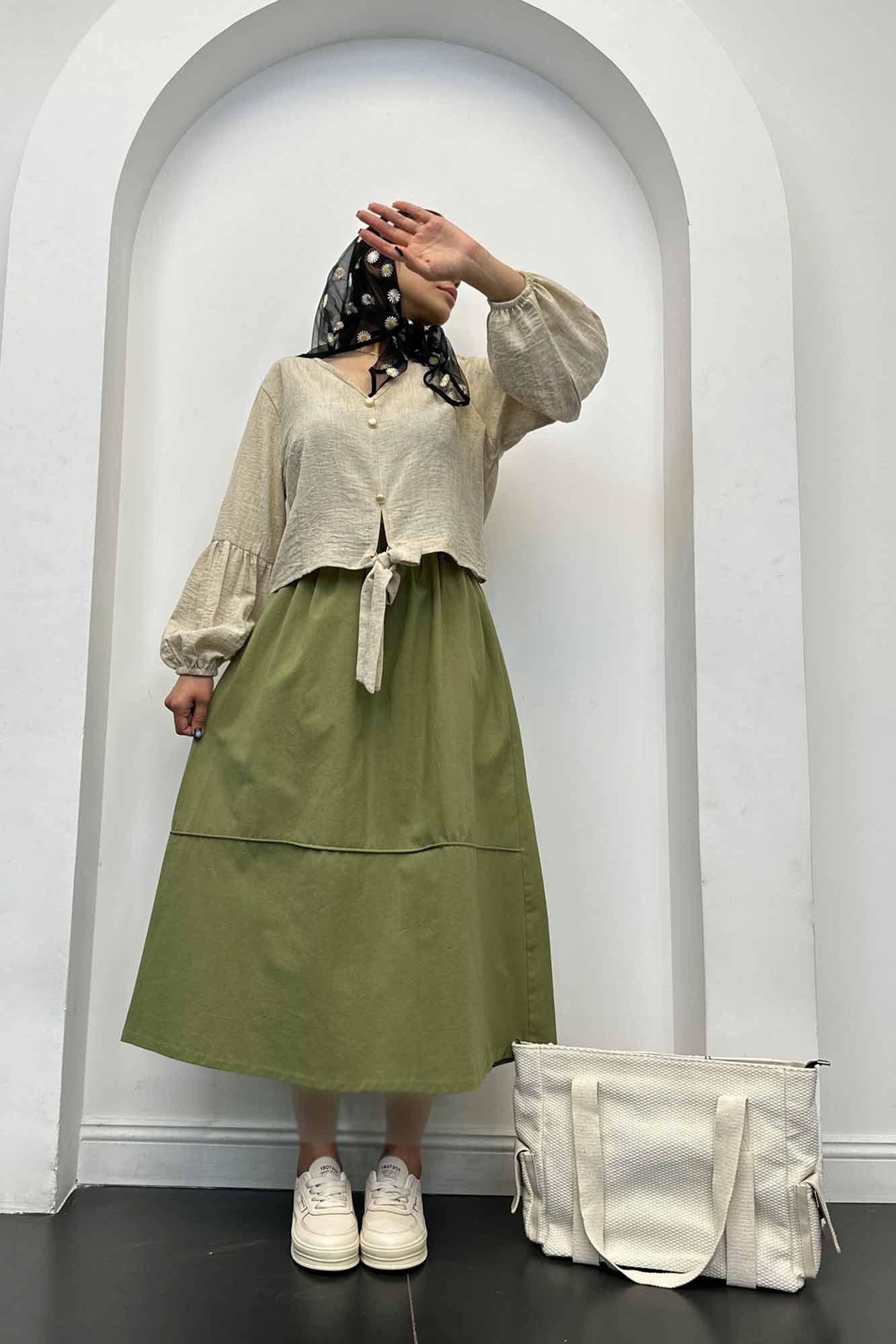 دامن لینن خط دار رامان