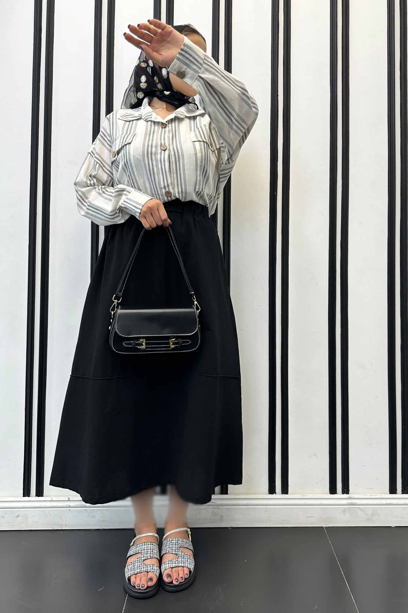 دامن لینن خط دار رامان