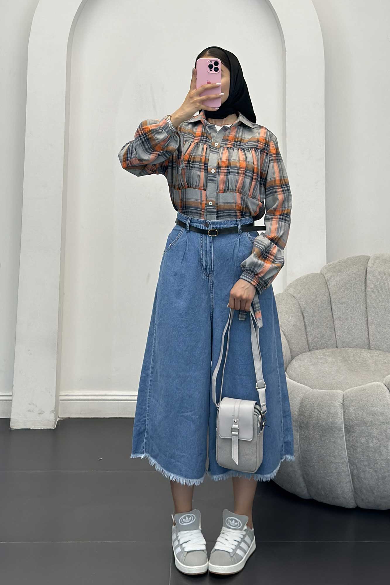 شومیز چهارخانه سینه چین