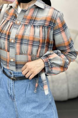 شومیز چهارخانه سینه چین