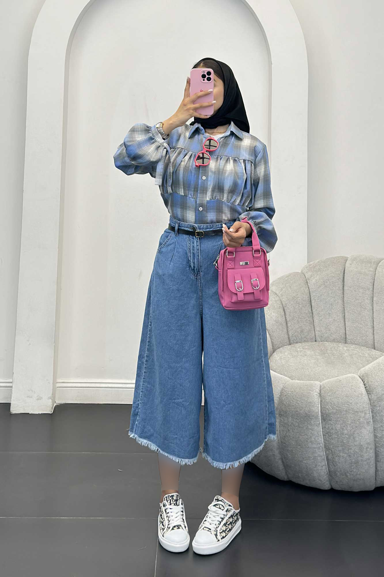 شومیز چهارخانه سینه چین