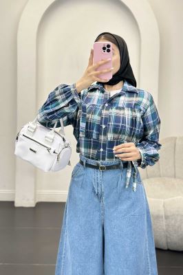 شومیز چهارخانه سینه چین