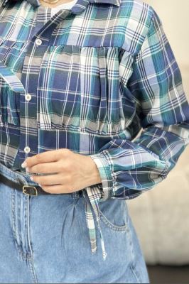 شومیز چهارخانه سینه چین