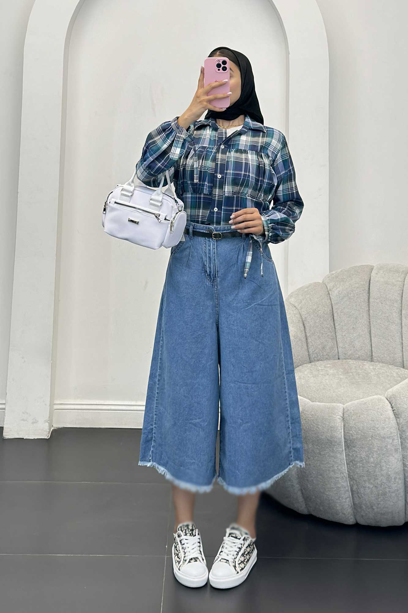 شومیز چهارخانه سینه چین