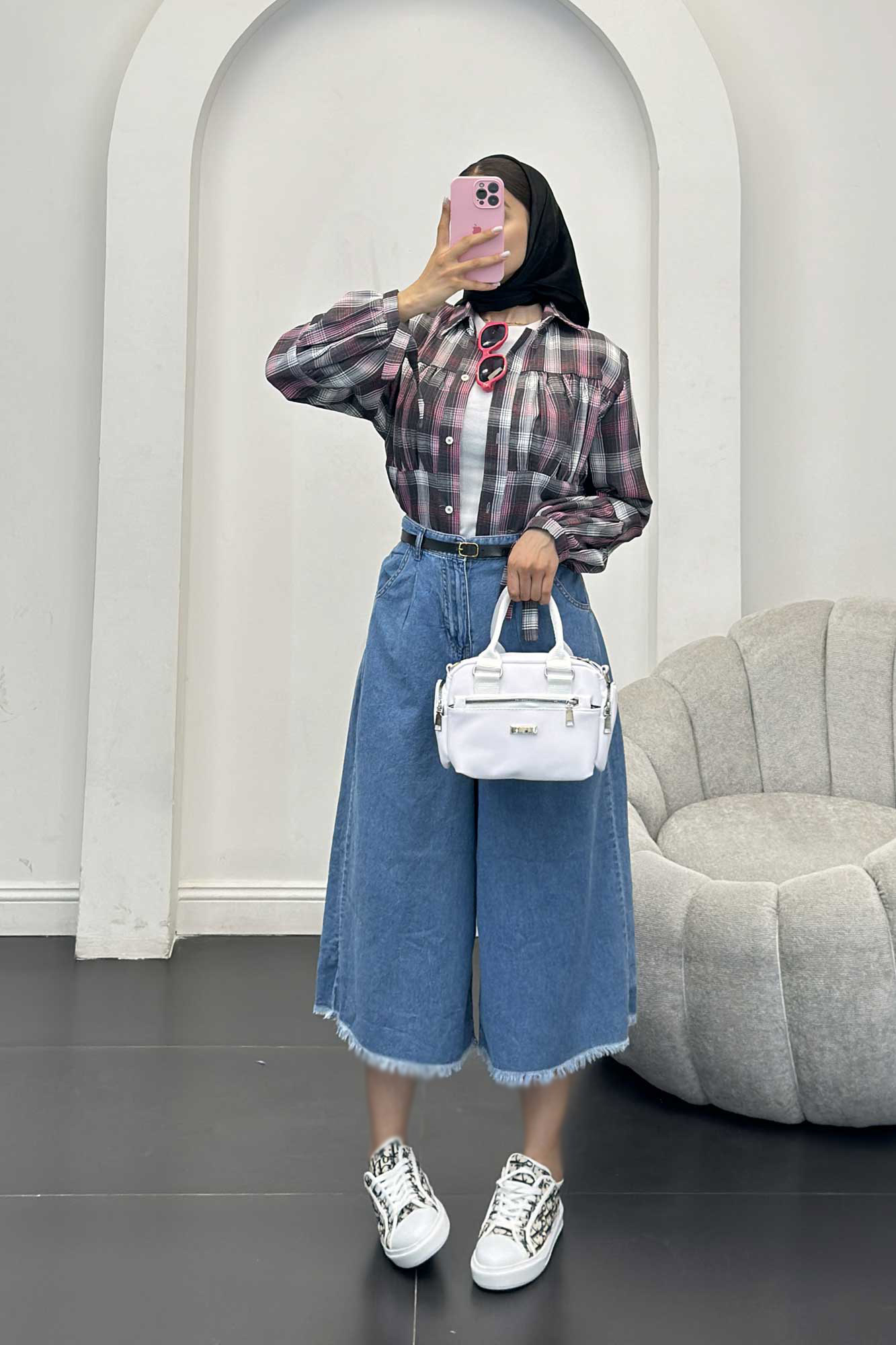 شومیز چهارخانه سینه چین