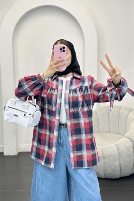 شومیز چهارخانه سینه چین