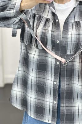 شومیز چهارخانه سینه چین