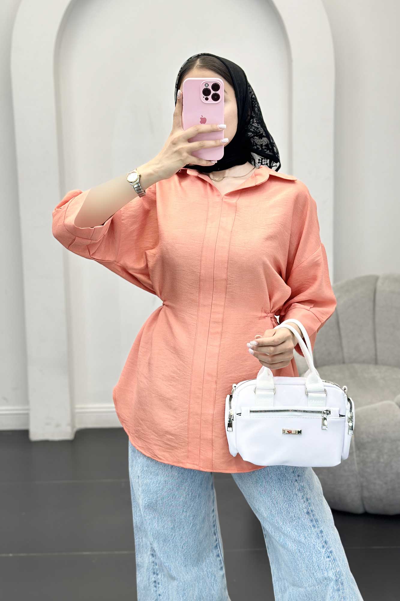 شومیز بابوس کمر گت دار آستین پیله