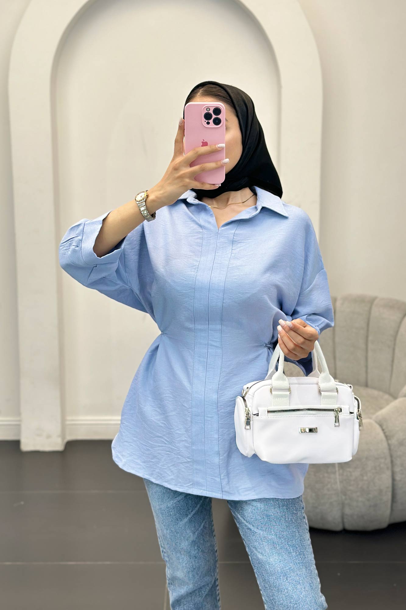 شومیز بابوس کمر گت دار آستین پیله