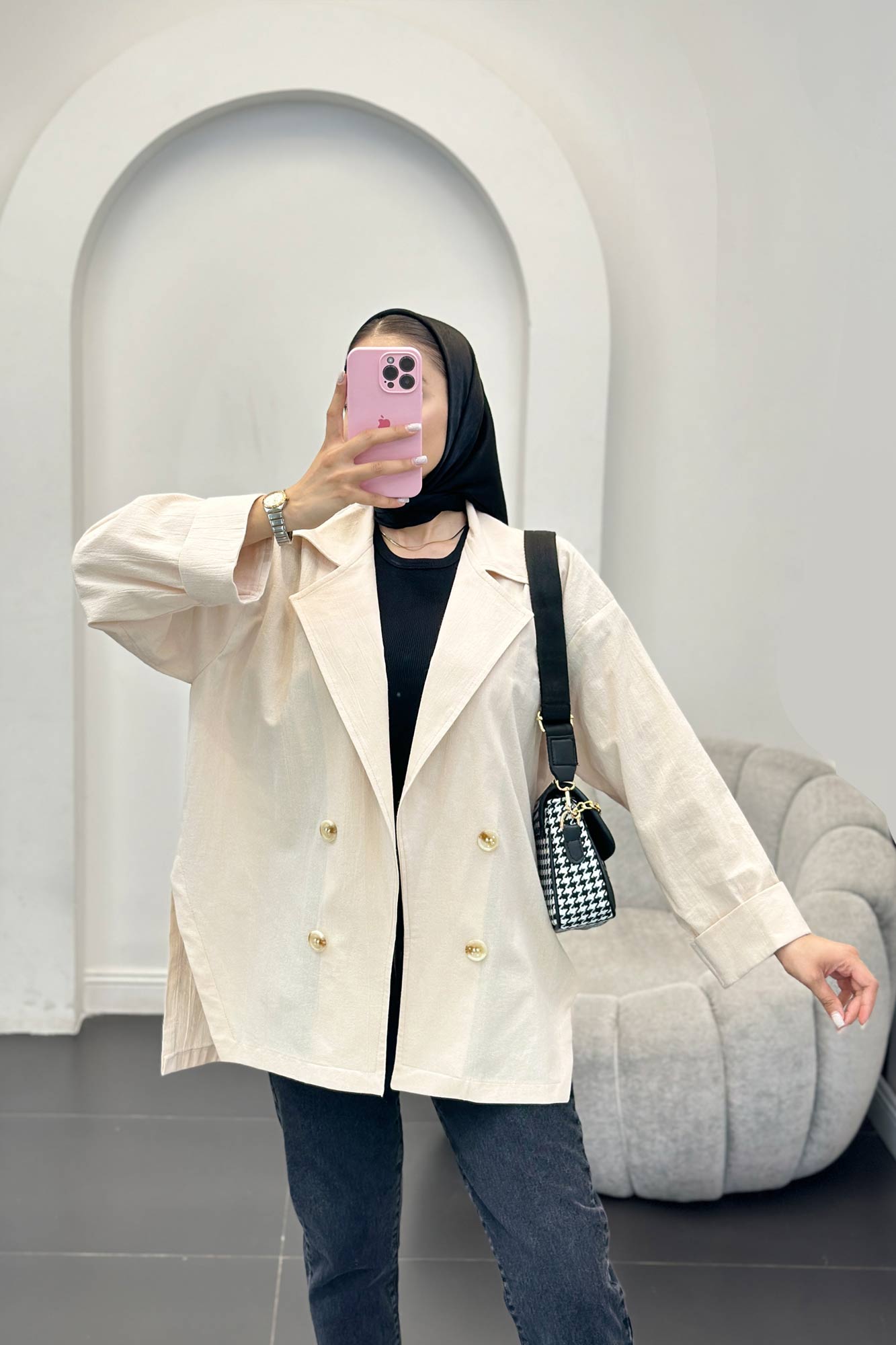 کت لینن آستین پاکتی بغل چاکدار نهال