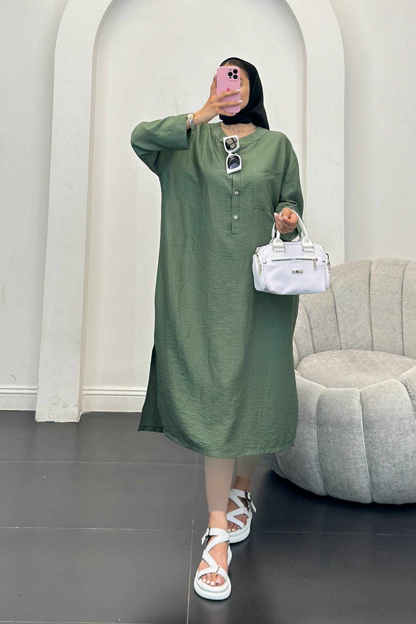 مانتو کفتان بابوس تک جیب بغل چاکدار