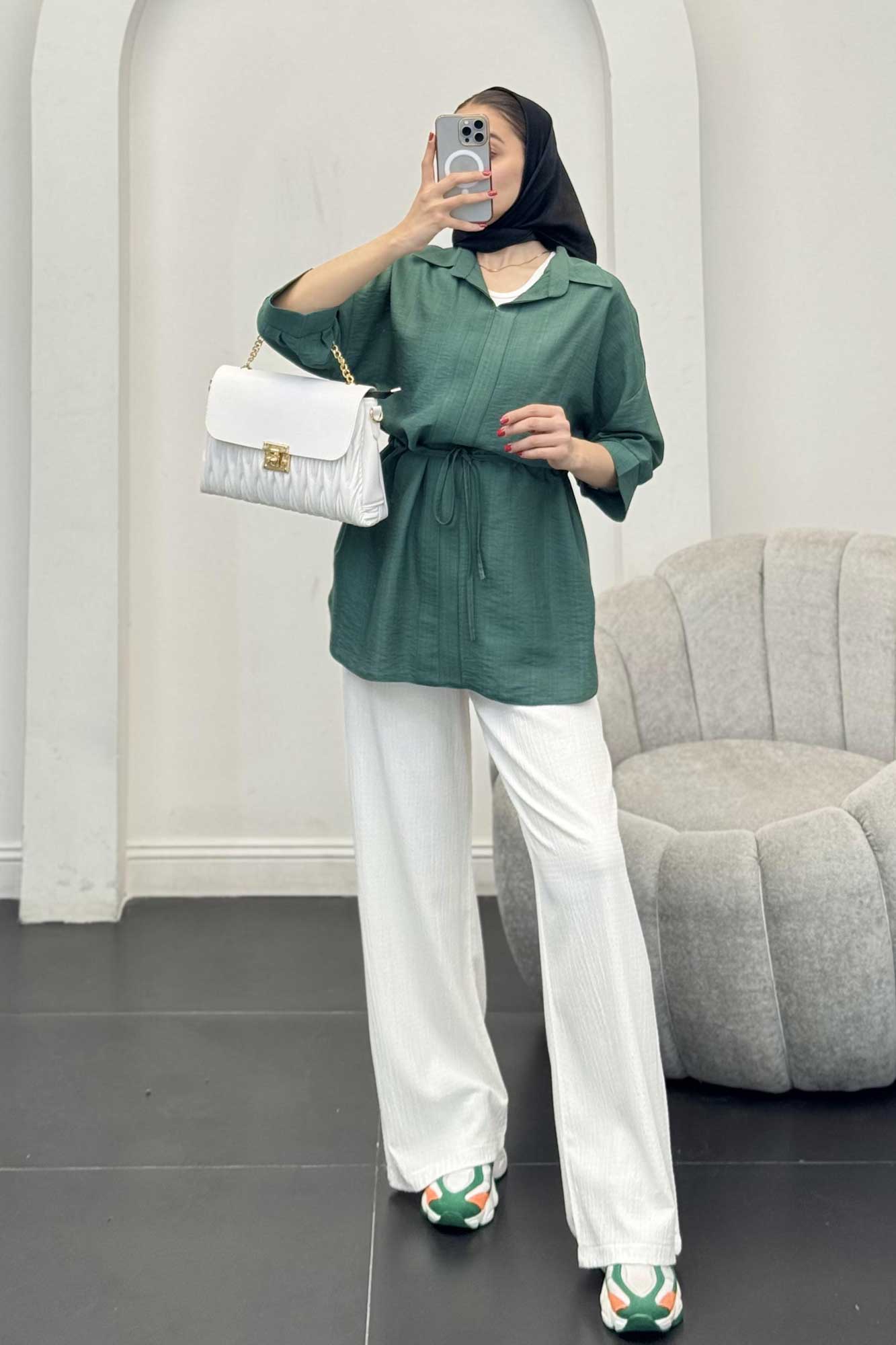 شومیز بابوس کمر گت دار آستین پیله