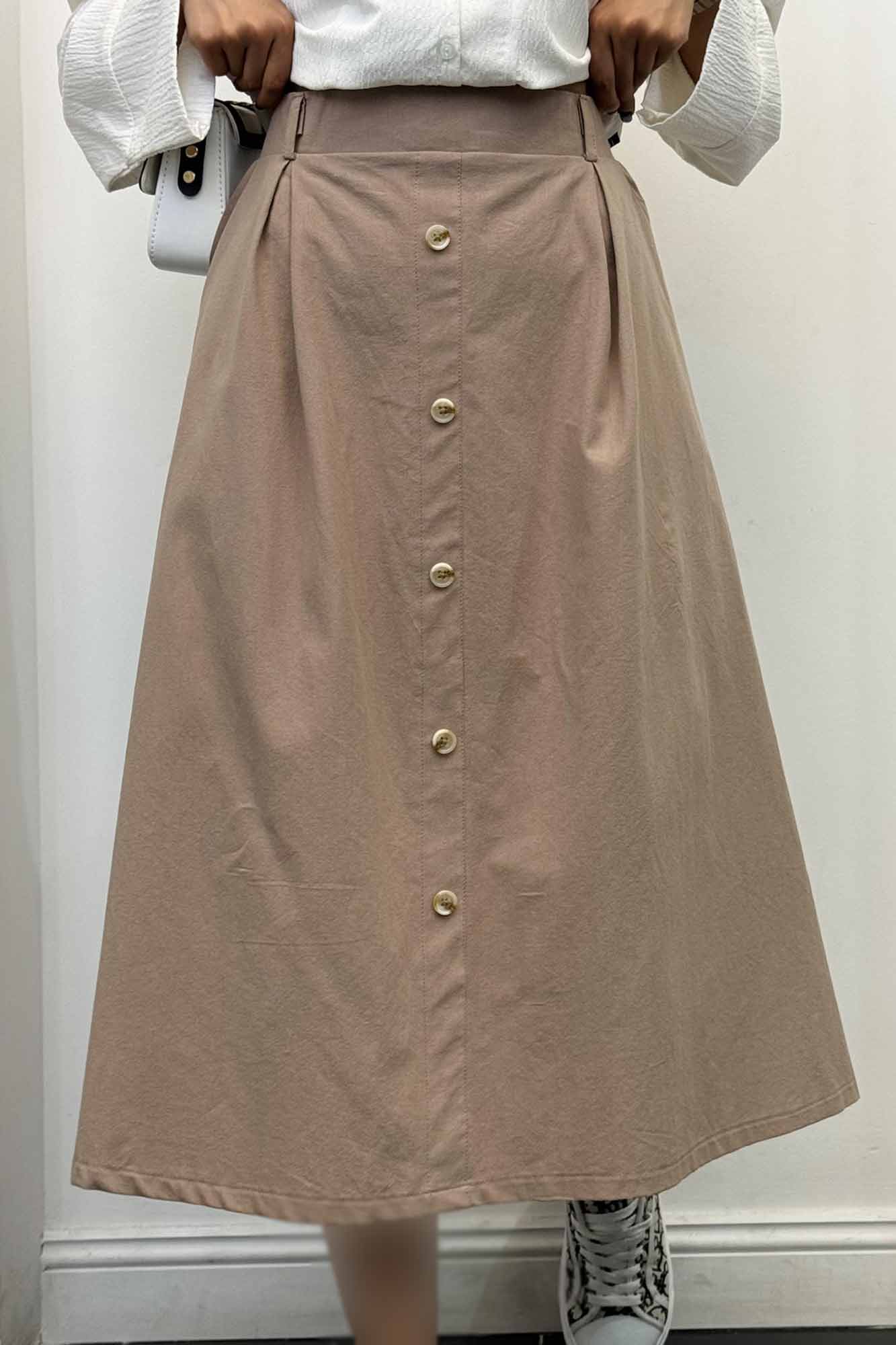 دامن لینن بلند جلو پیله تمام دکمه