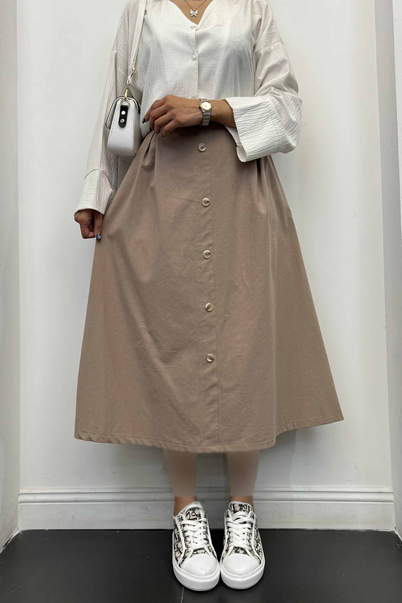 دامن لینن بلند جلو پیله تمام دکمه