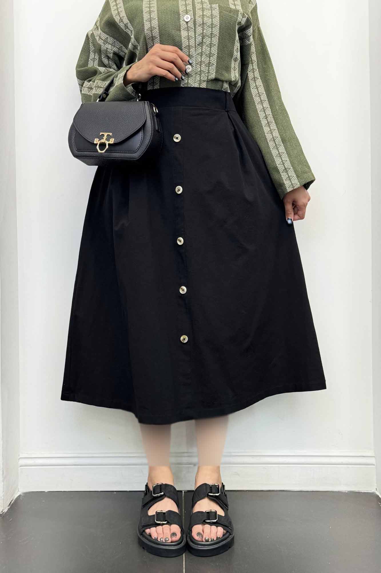 دامن لینن بلند جلو پیله تمام دکمه