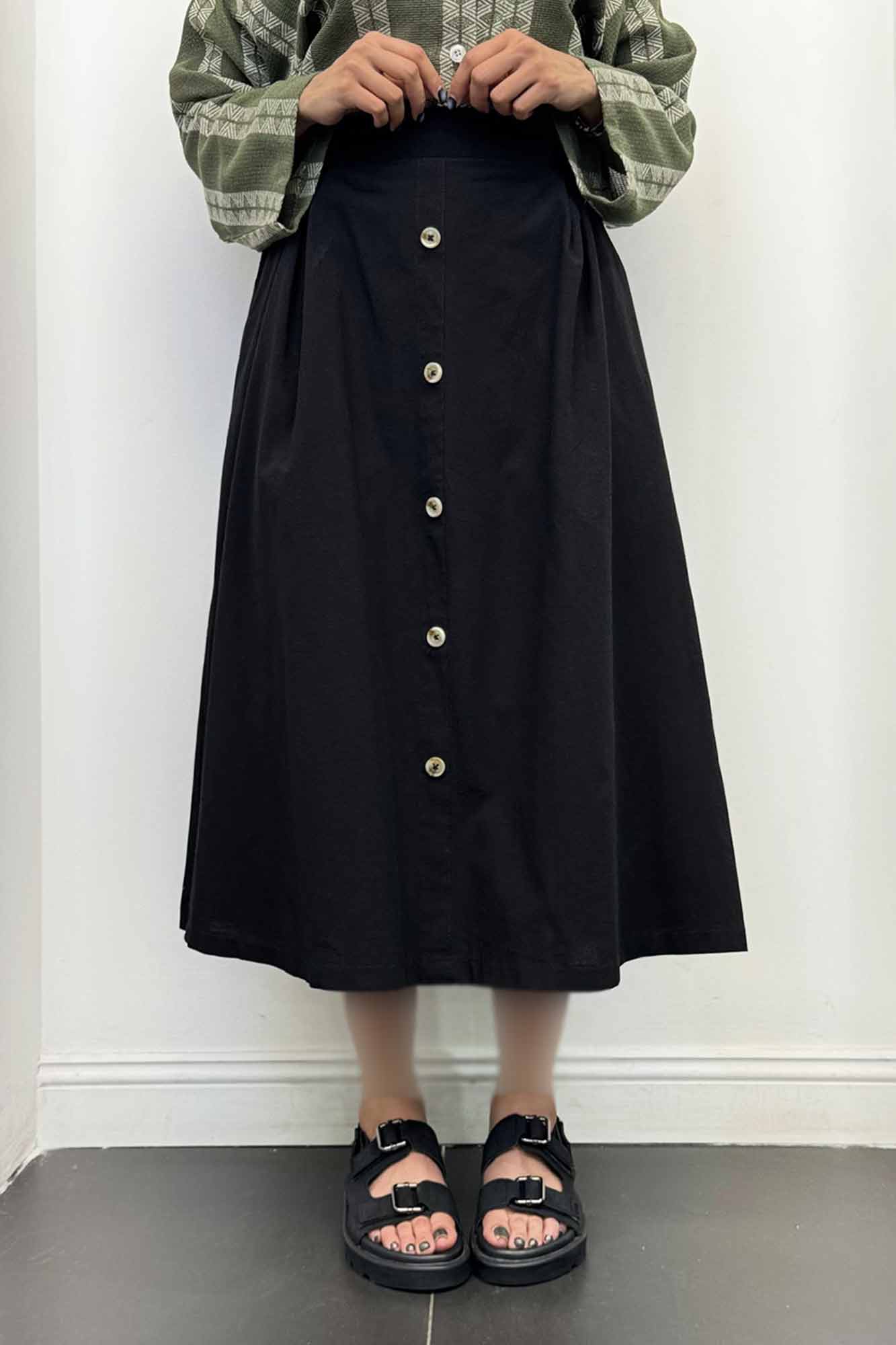 دامن لینن بلند جلو پیله تمام دکمه