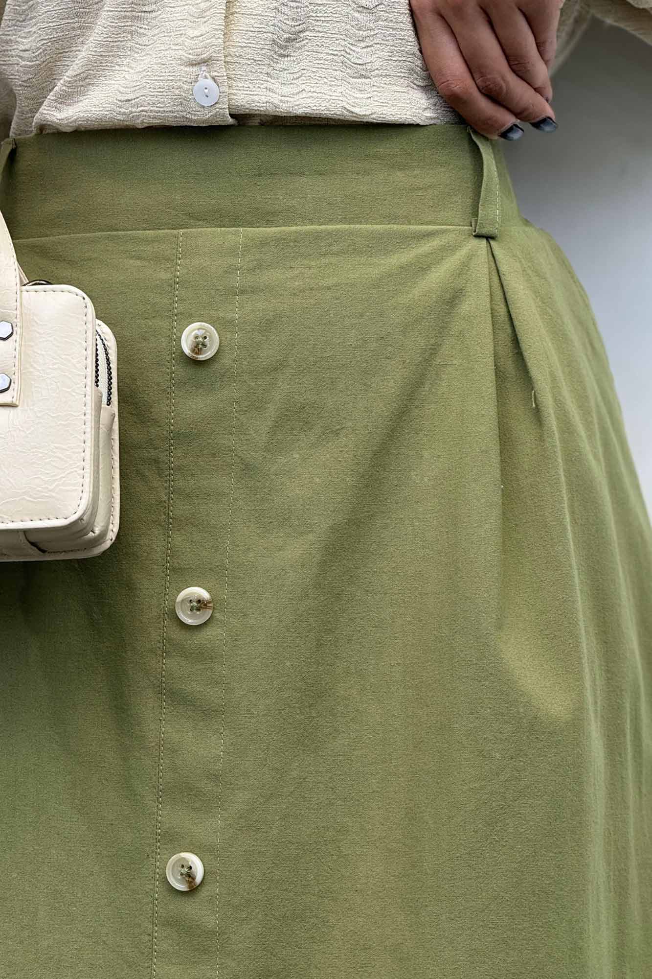 دامن لینن بلند جلو پیله تمام دکمه