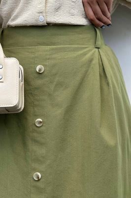 دامن لینن بلند جلو پیله تمام دکمه