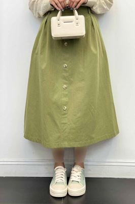 دامن لینن بلند جلو پیله تمام دکمه