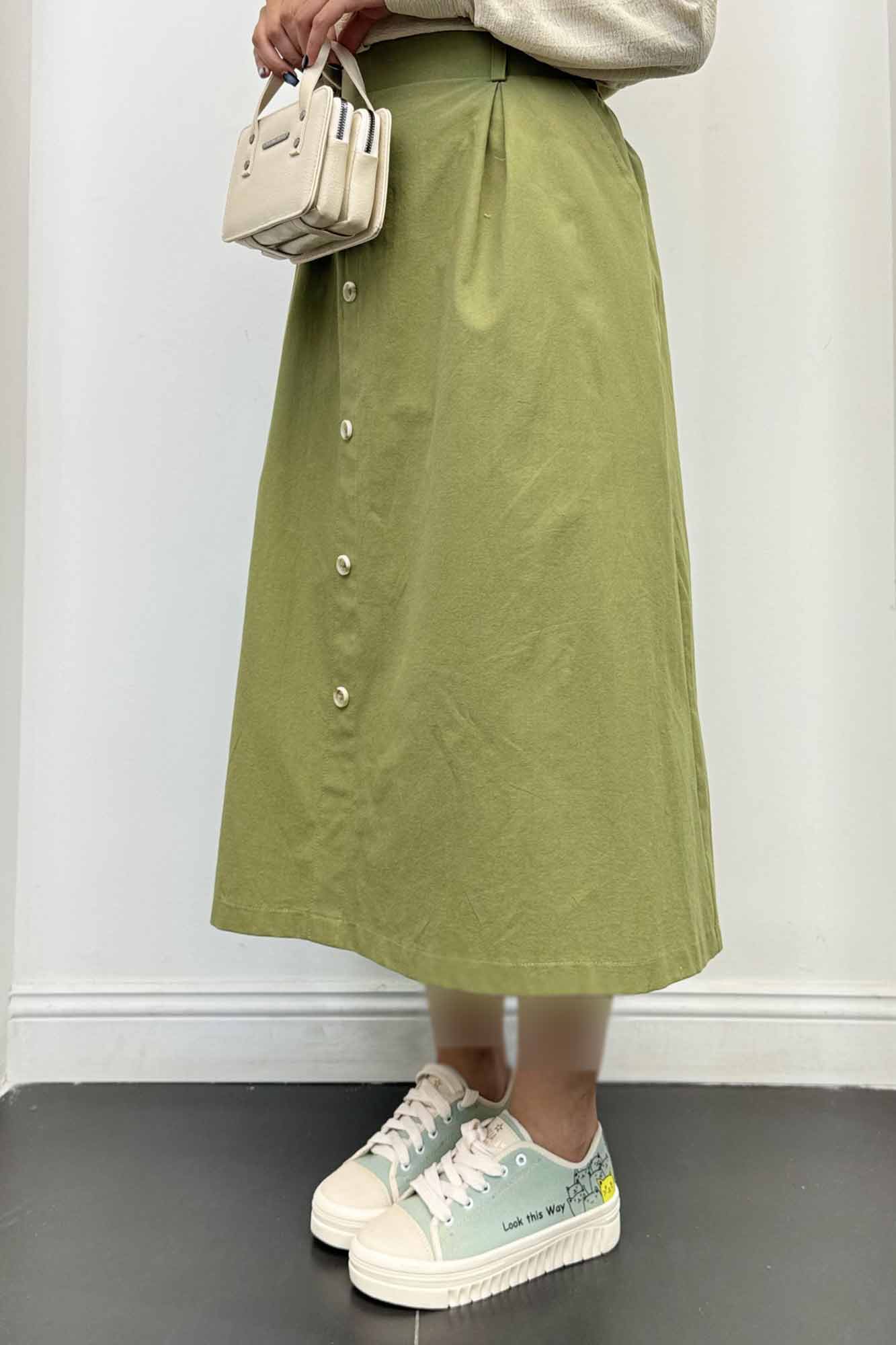 دامن لینن بلند جلو پیله تمام دکمه