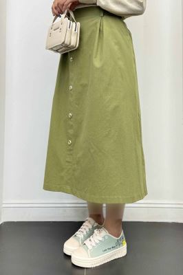 دامن لینن بلند جلو پیله تمام دکمه