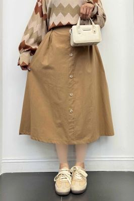 دامن لینن بلند جلو پیله تمام دکمه