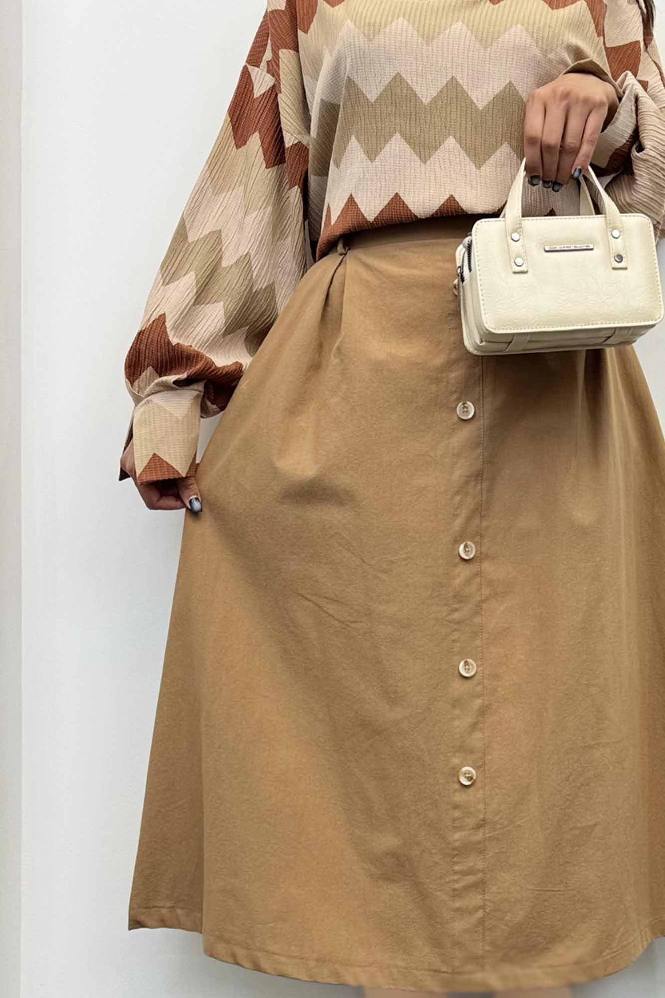 دامن لینن بلند جلو پیله تمام دکمه