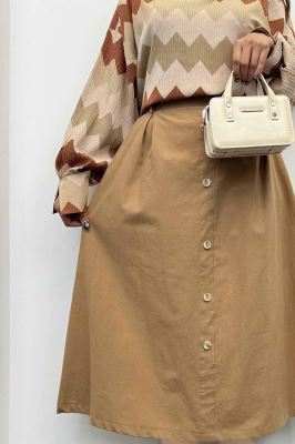 دامن لینن بلند جلو پیله تمام دکمه