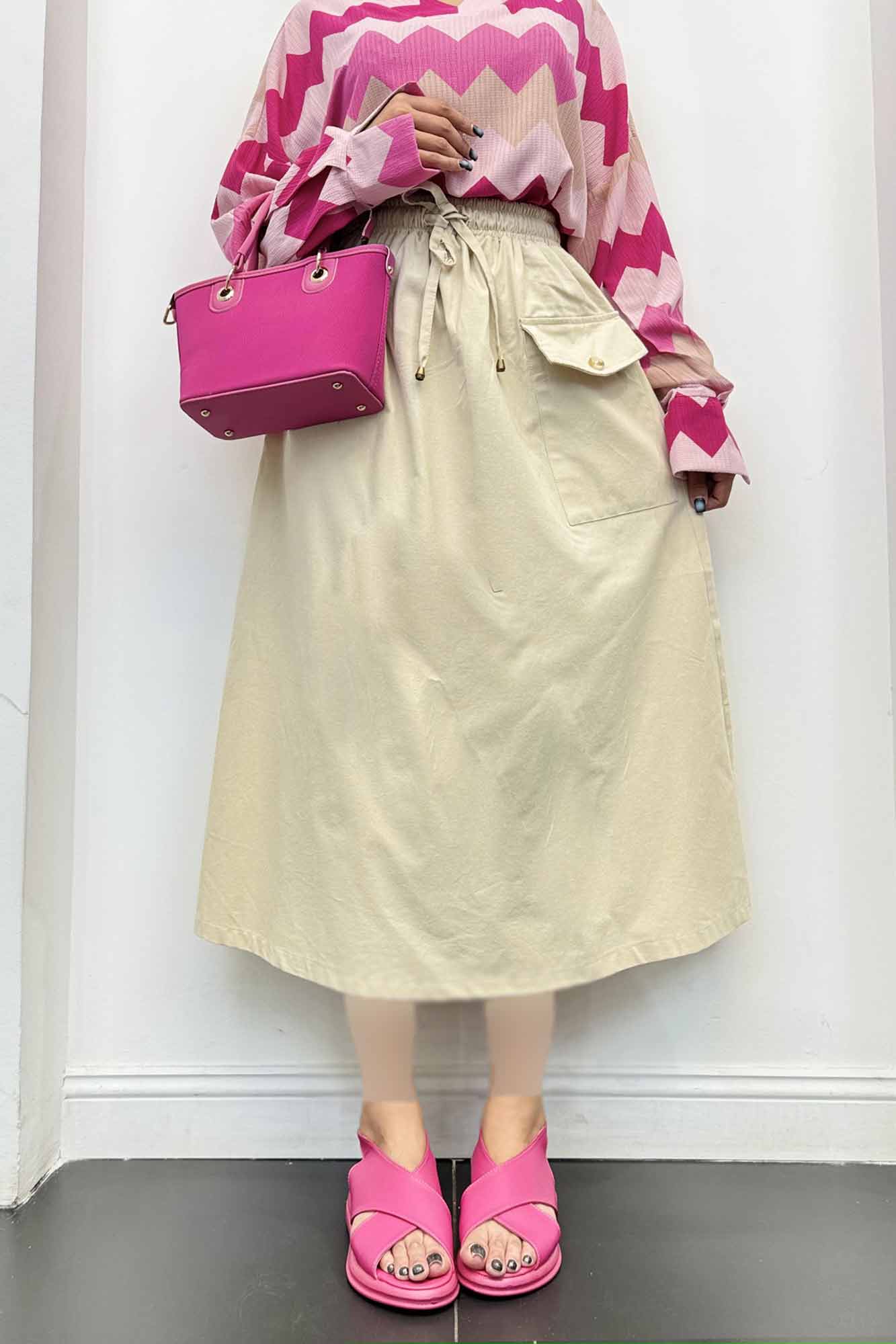 دامن لینن بلند جیب پاکتی