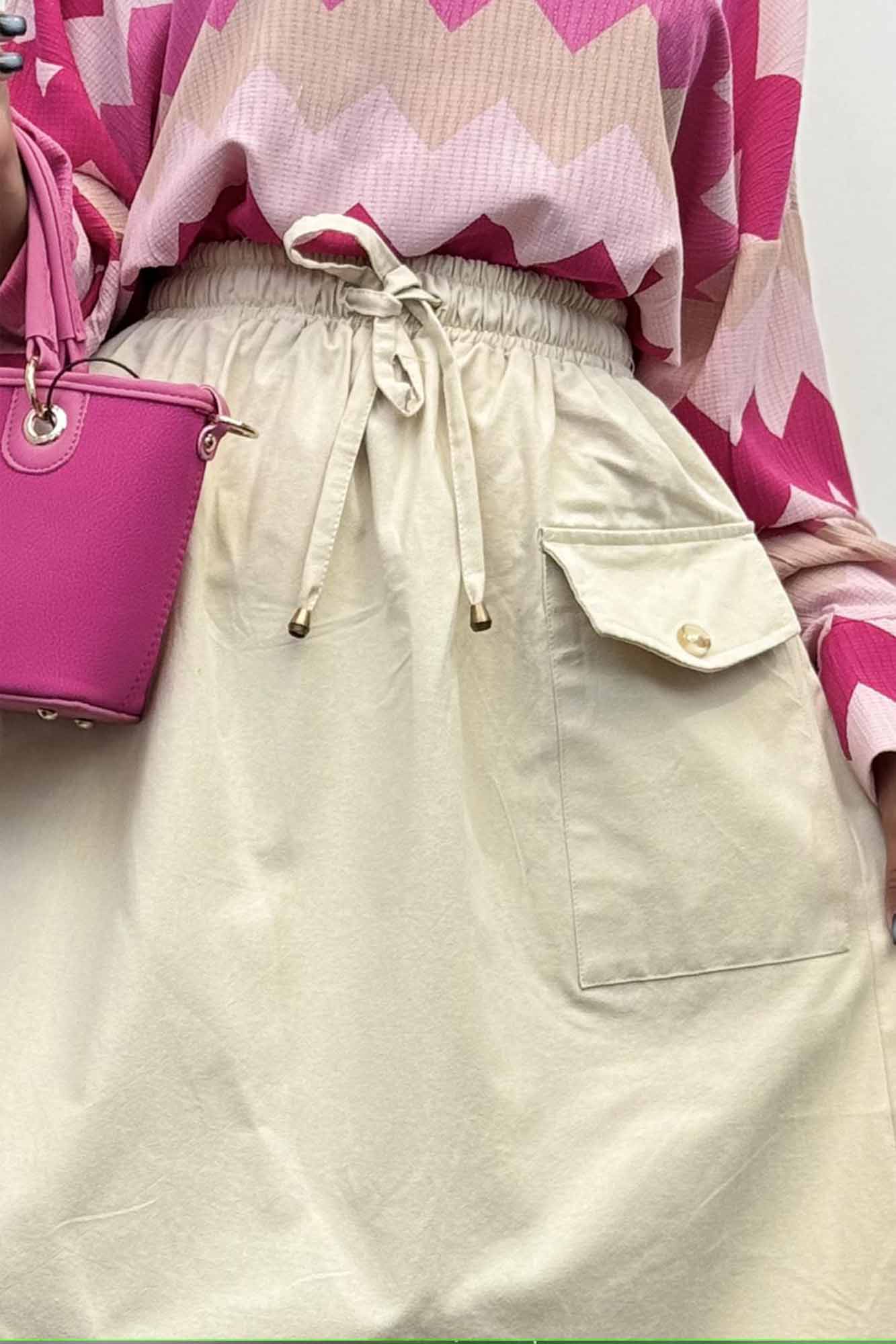 دامن لینن بلند جیب پاکتی