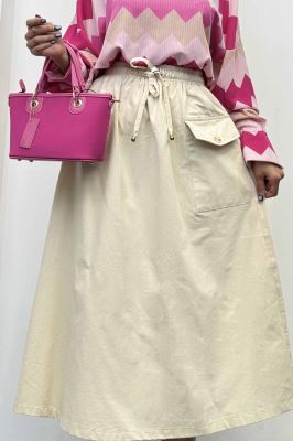 دامن لینن بلند جیب پاکتی