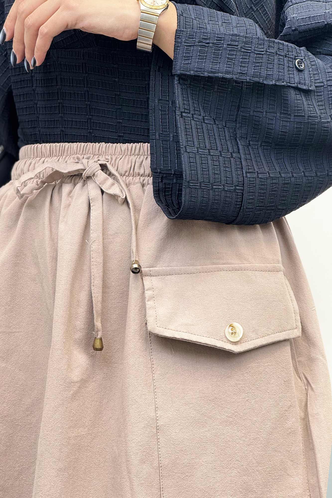 دامن لینن بلند جیب پاکتی