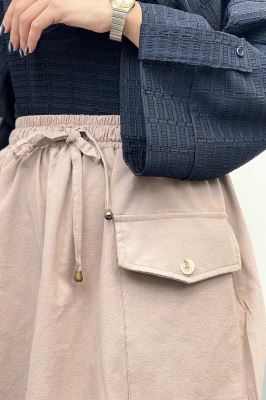 دامن لینن بلند جیب پاکتی